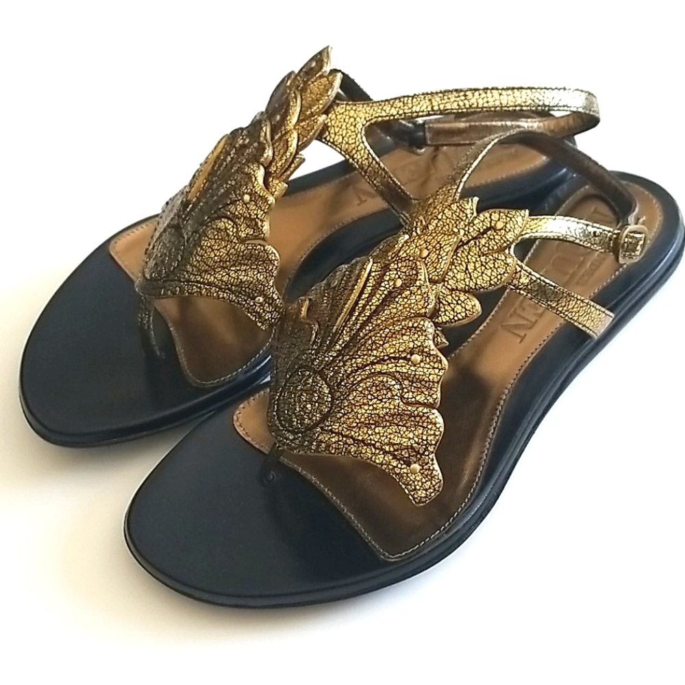 Alexander McQueen Gold Leaf Flat Sandals EU 36.5